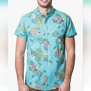 BKLYN Athletics Hawaiian Short Sleeve Toucan Aqua Pink  Shirt Size Large